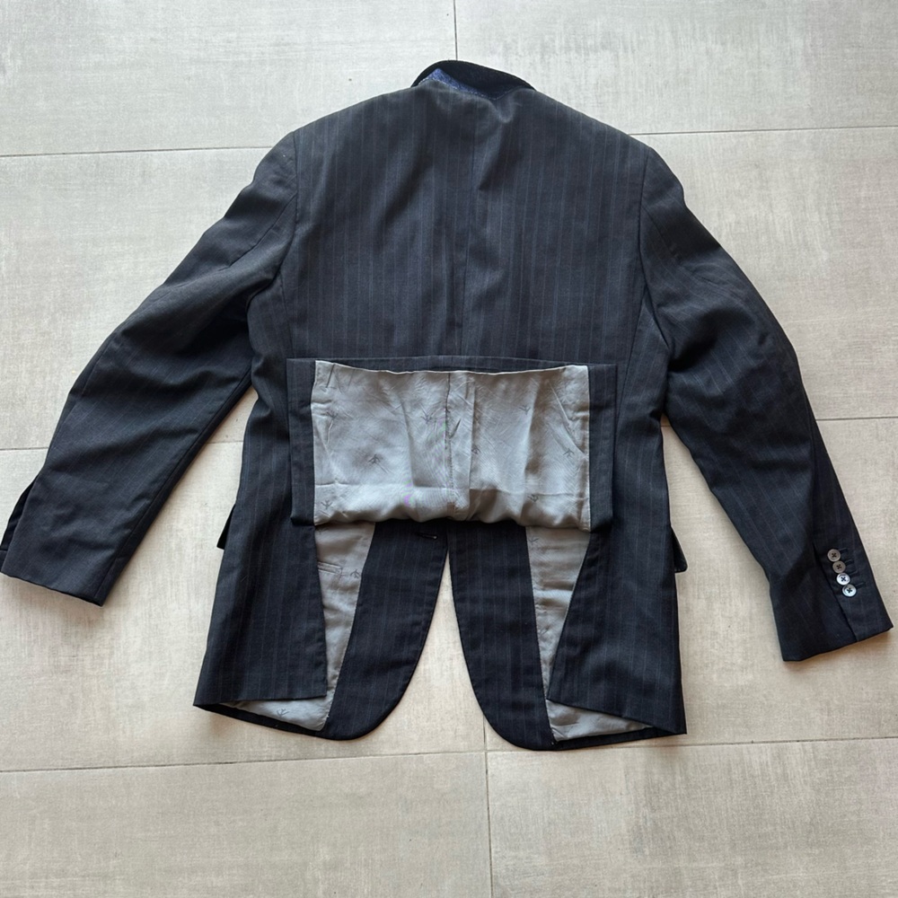 Isaia Recent Striped Charcoal + Blue Wool Blazer - 38r View 4